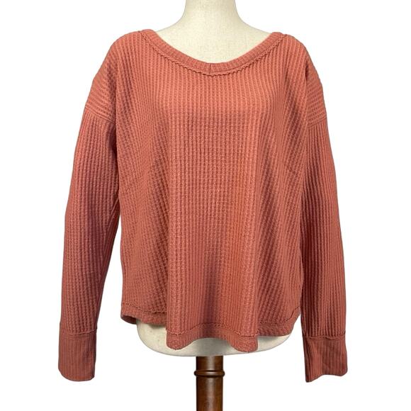Hollister Waffle Knit Pullover Pink S Cropped Fall Cozy Top - Picture 4 of 11